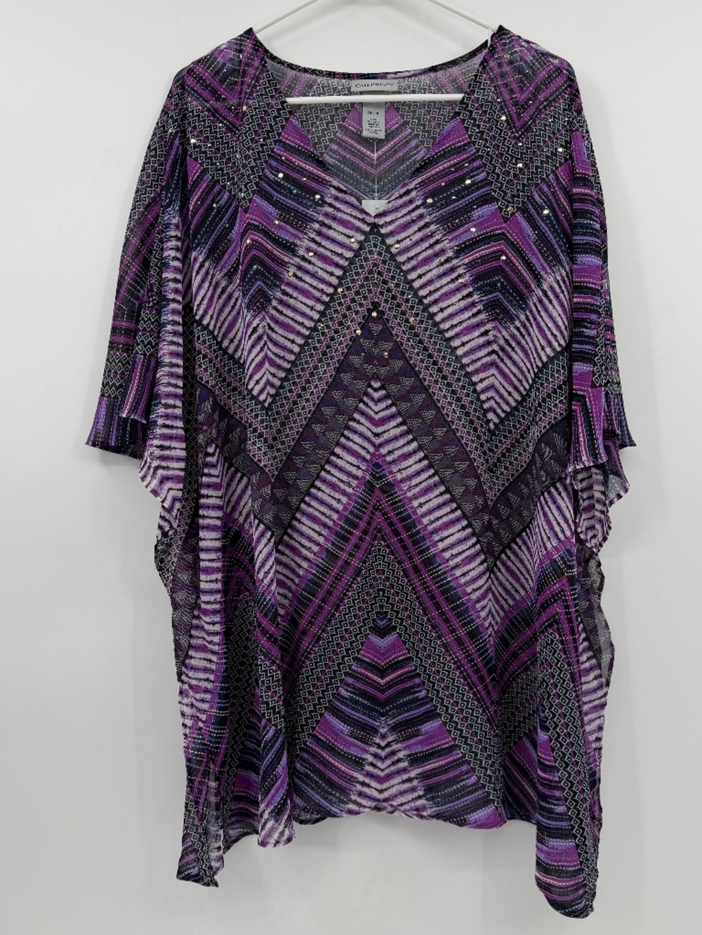 Catherines Top Women 0X/1X NEW Purple Sheer Short Sleeve V Neck Lightweight